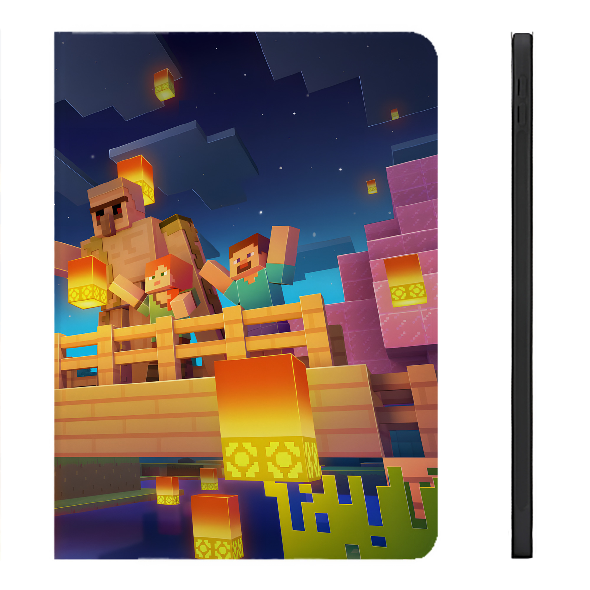 （画像用） マインクラフト ブロックの世界 Minecraft MC Block world IPadケース ペンホルダー付き ブックスタイルデザイン